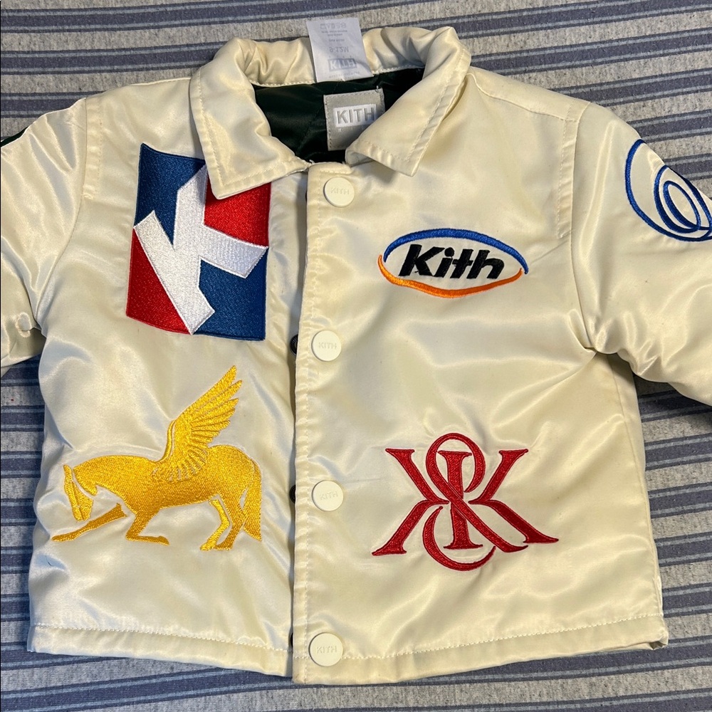 Kith Ivory Satin Jacket with Vibrant Embroidery